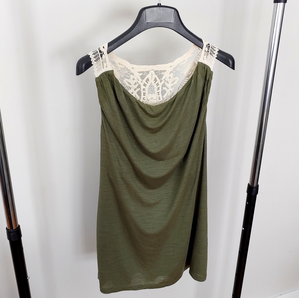 BR Olive Green Scoop Neck Tank Top Crochet Back